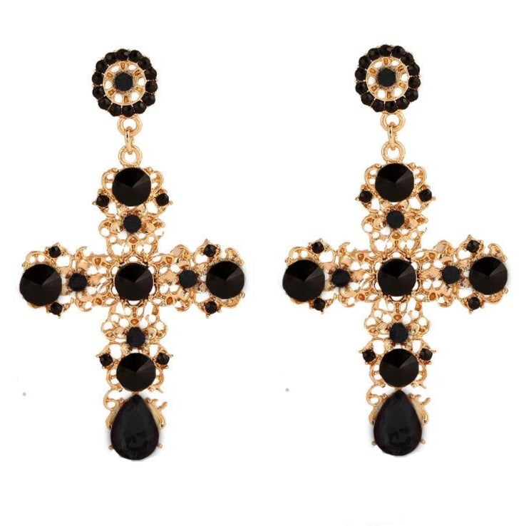 Boucles d'oreilles croix avec strass