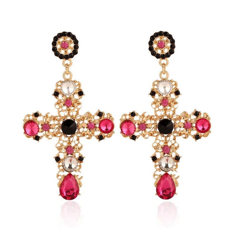 Boucles d'oreilles croix avec strass