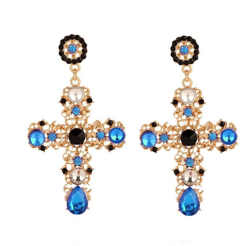 Boucles d'oreilles croix avec strass