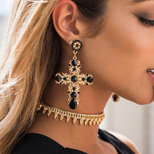 Rhinestone Statement Cross Earrings