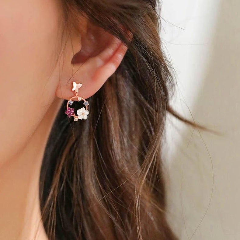 Boucles d'Oreilles Papillon Jardin Or Rose