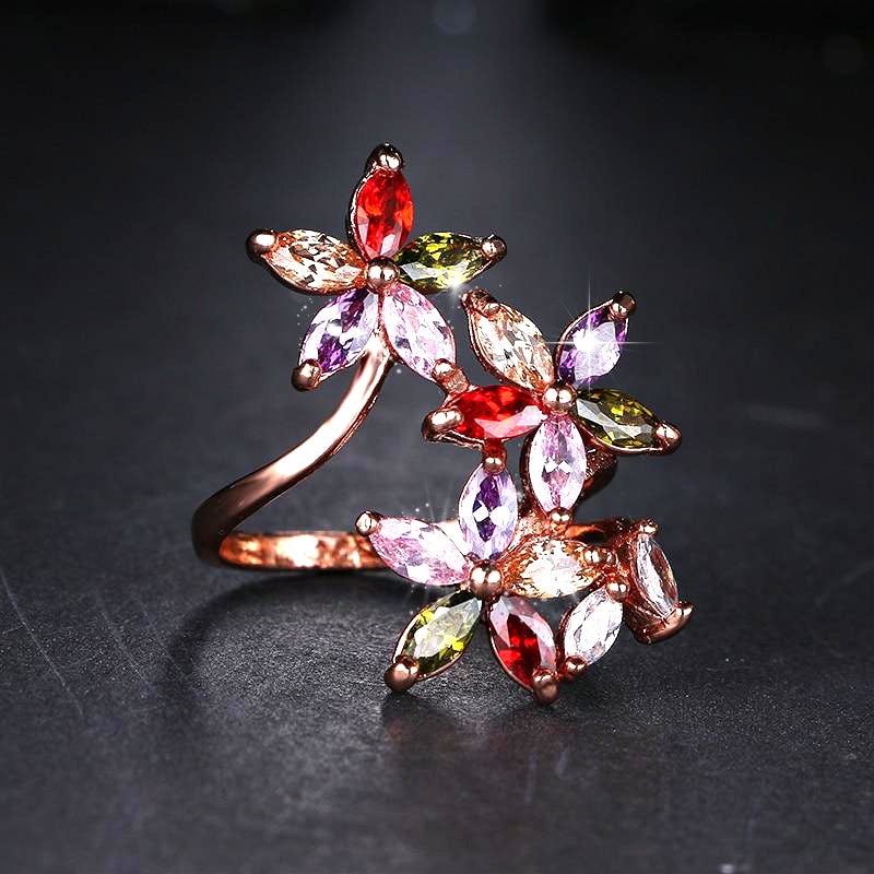 Bague fleur en or rose