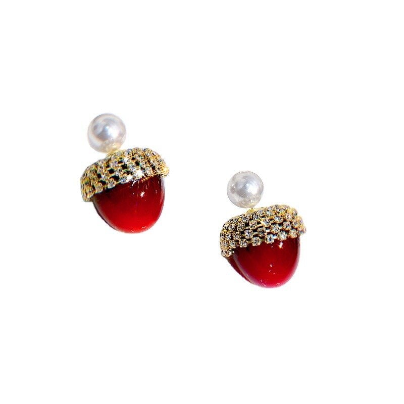 Boucles d'Oreilles Perle Cerise Rouge