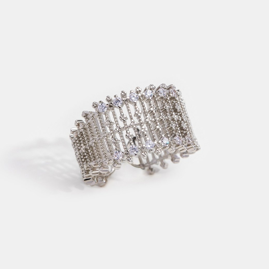 Sabrina Silver Crystal Mesh Ring