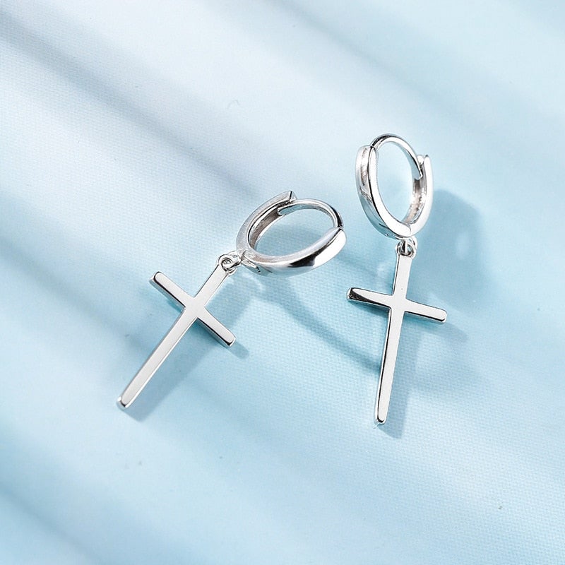 Silver Cross Hoop Earrings