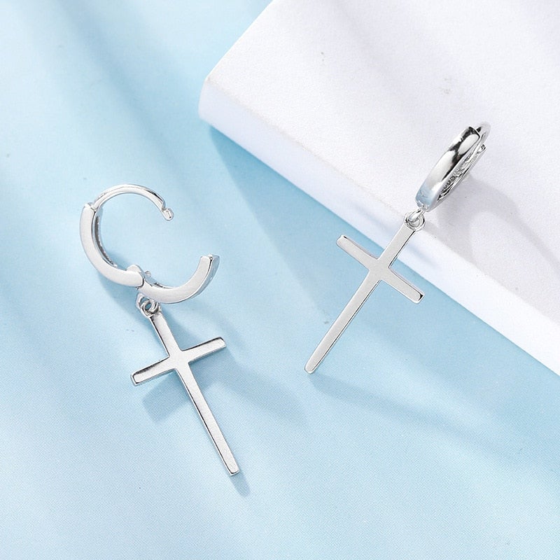 Silver Cross Hoop Earrings