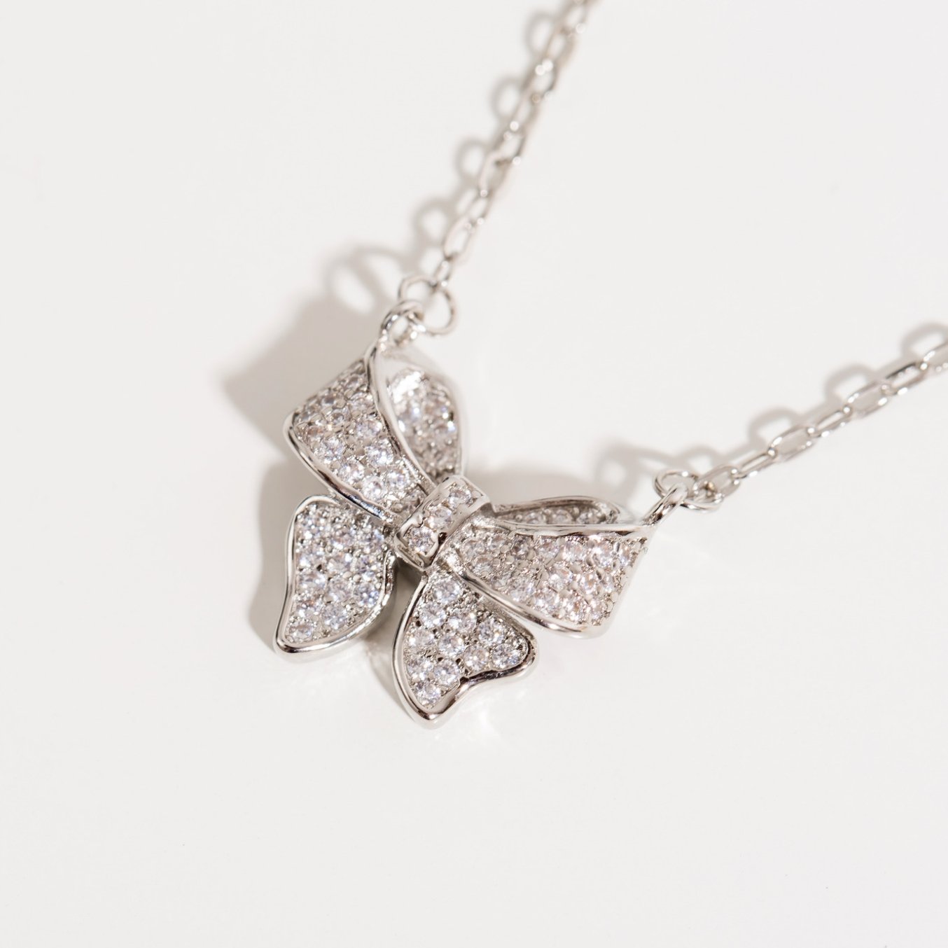 Silver Crystal Bow Necklace