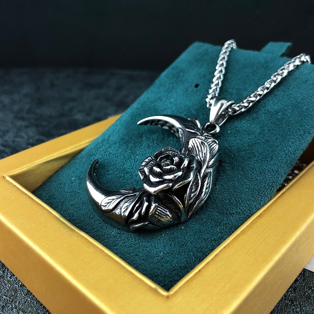 Silver Flower Moon Necklace