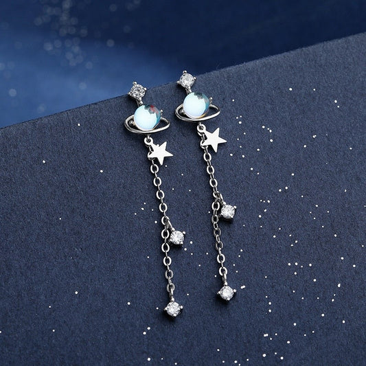 Silver Galaxy Drop Earrings