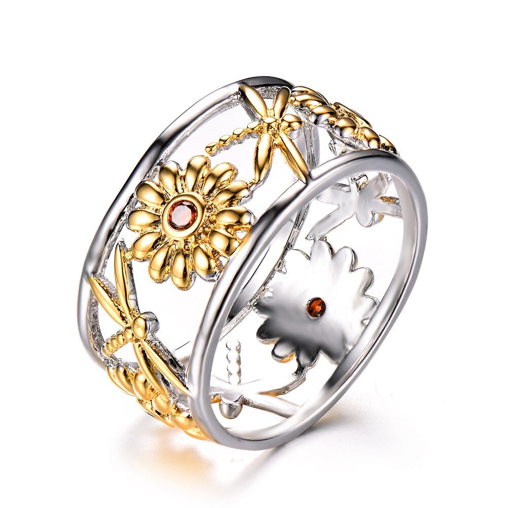 Silver & Gold Dragonfly Ring