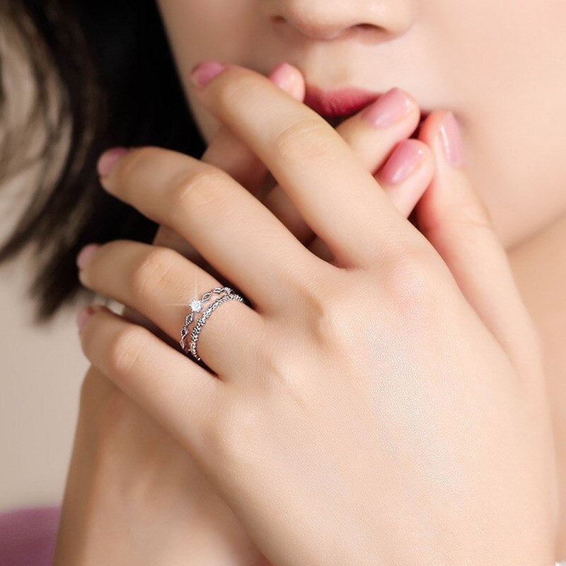 Silver Layered Flower Ring