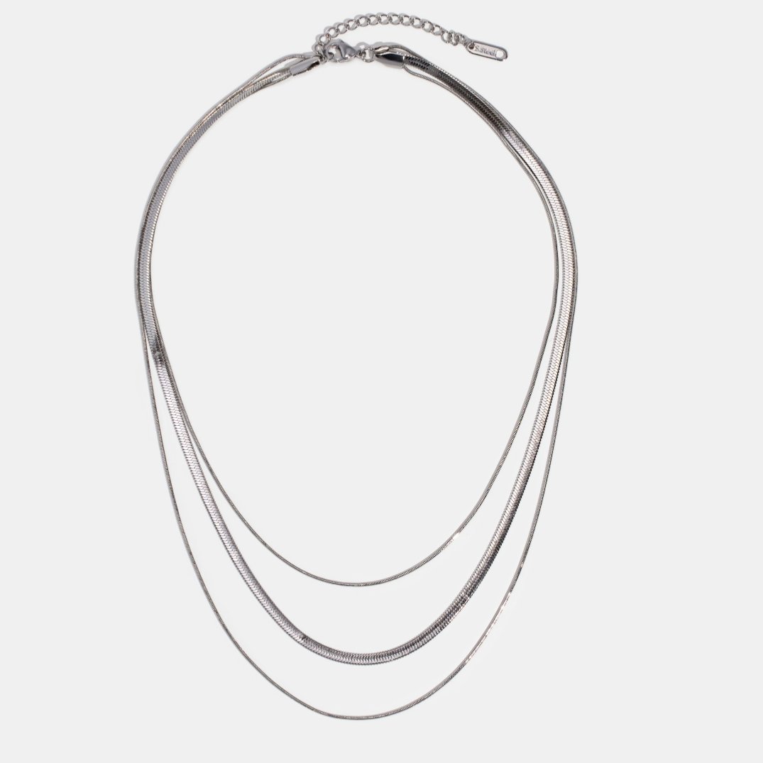 Silver Multi-Layered Chain  Necklace