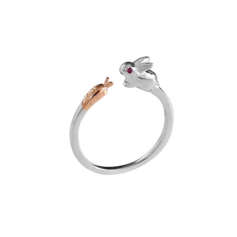 Silver Rabbit & Carrot Ring