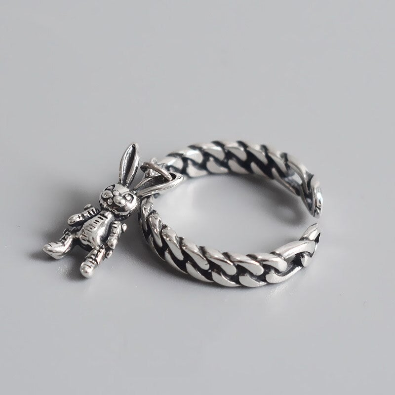 Silver Rabbit Charm Ring