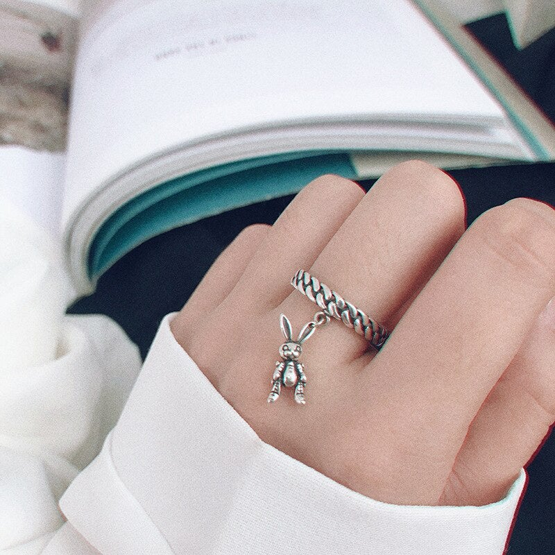 Silver Rabbit Charm Ring