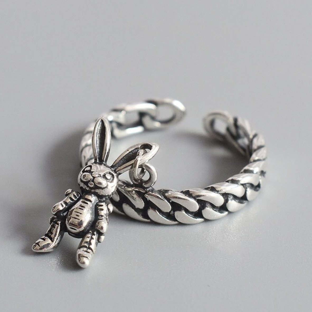 Silver Rabbit Charm Ring