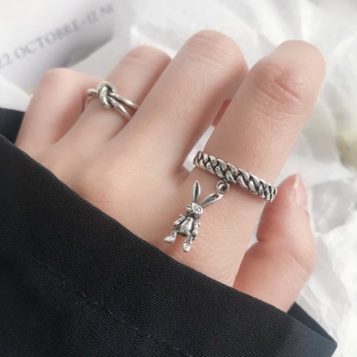 Silver Rabbit Charm Ring