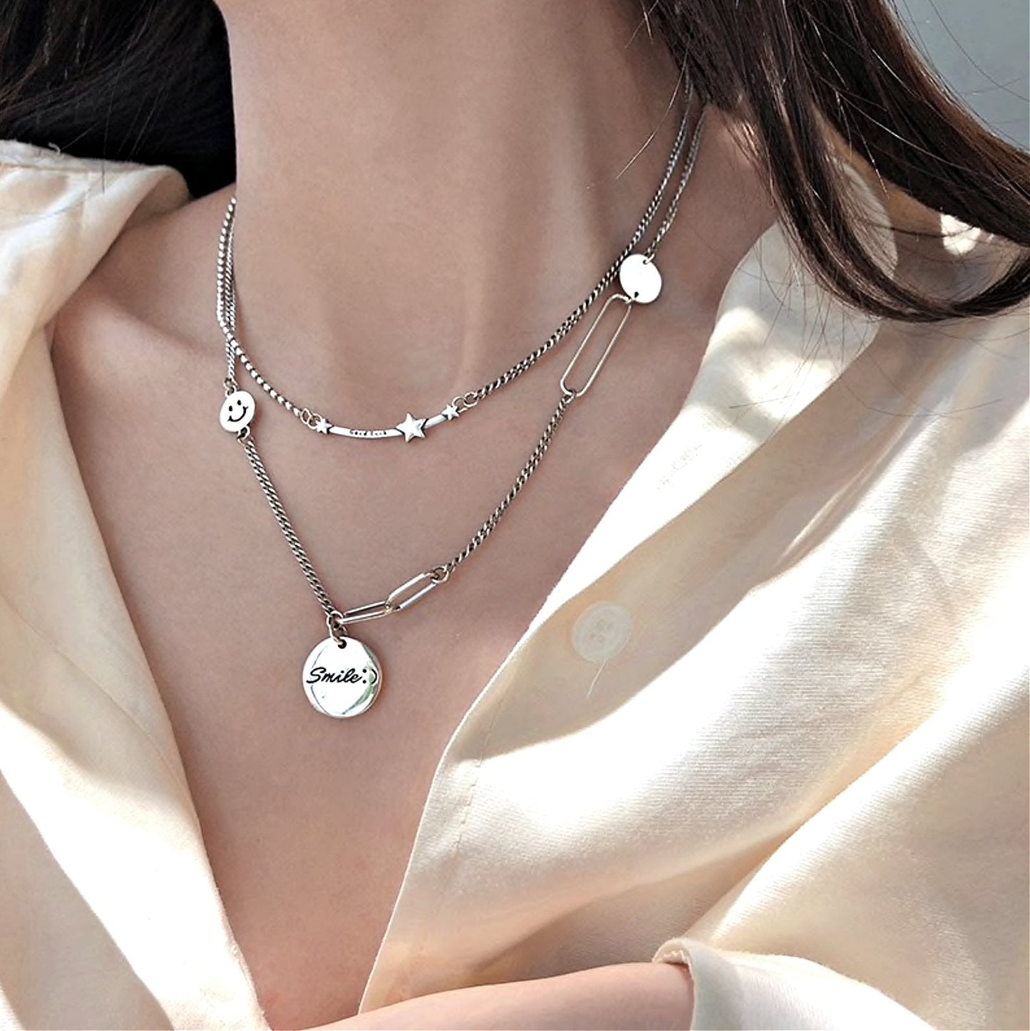 Silver Smile Necklace Set