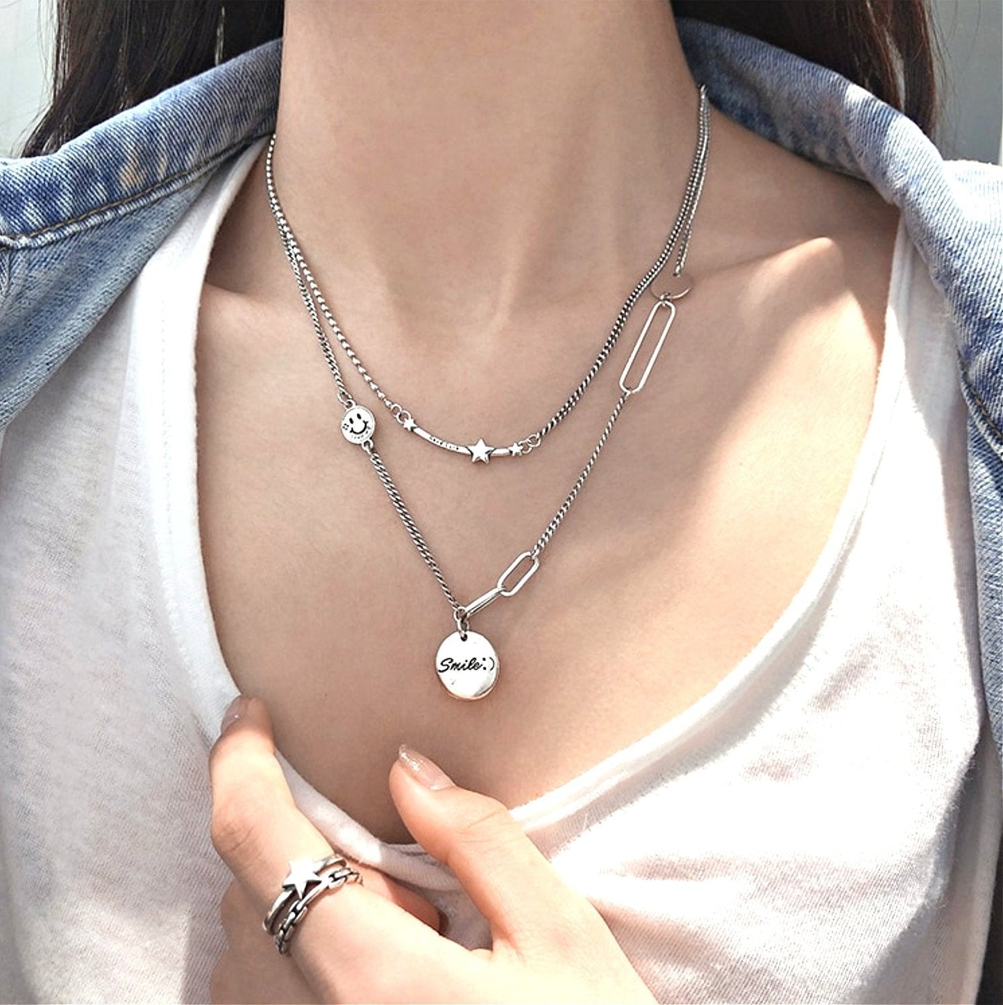 Silver Smile Necklace Set