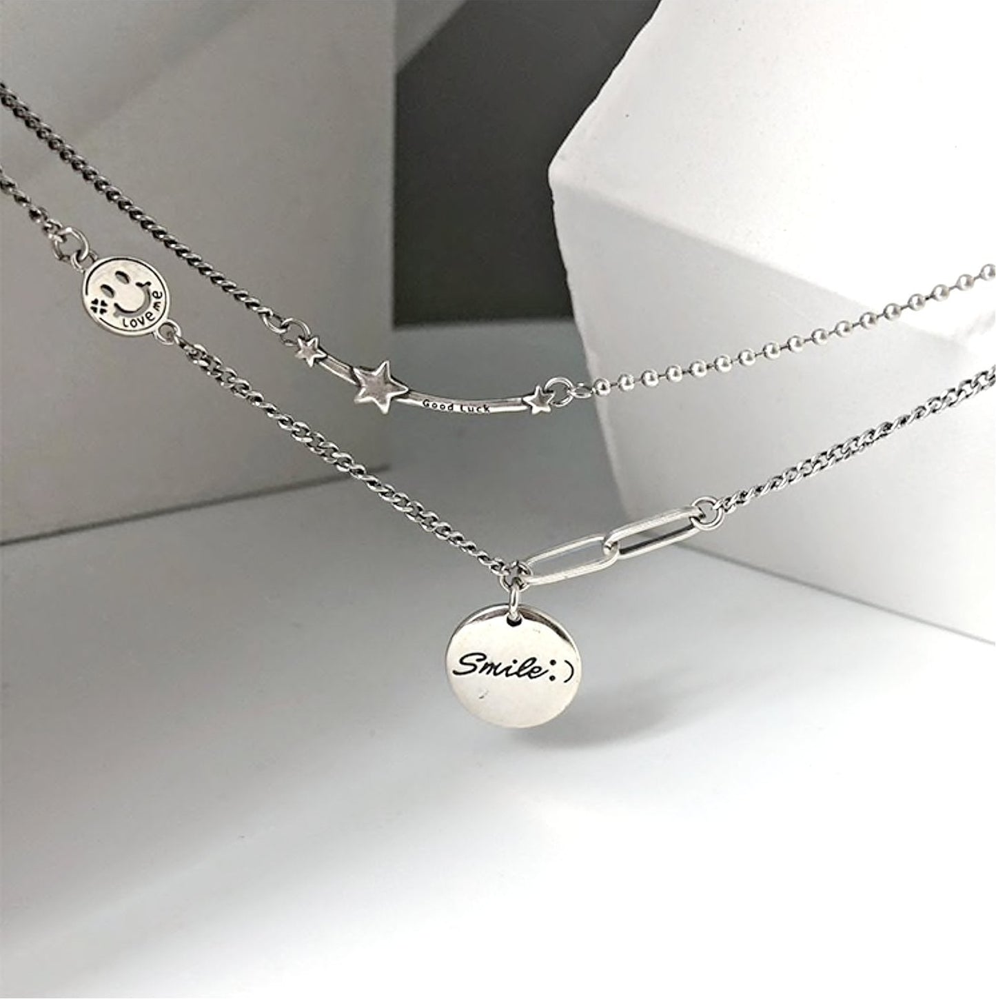 Silver Smile Necklace Set