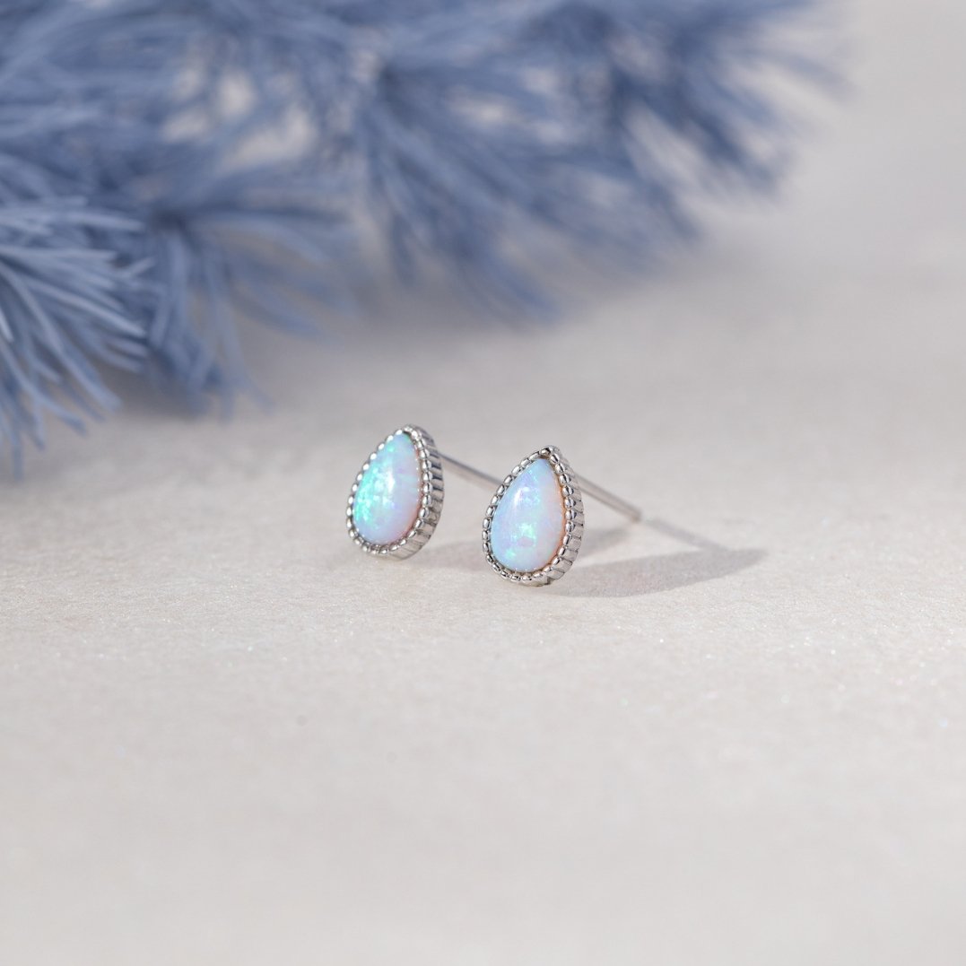 Silver Teardrop Opal Stone Earrings