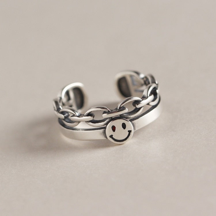 Smiley Face Chain Ring