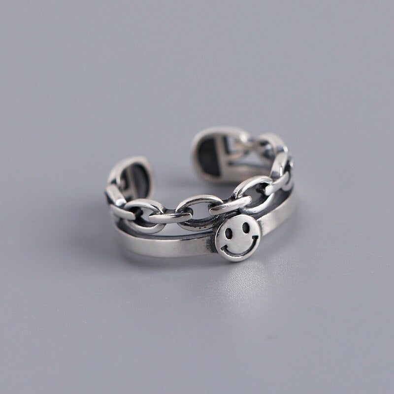 Smiley Face Chain Ring