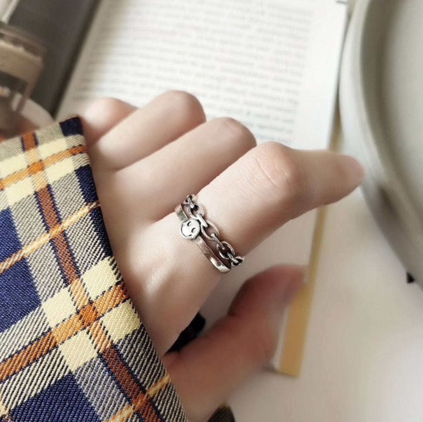 Smiley Face Chain Ring