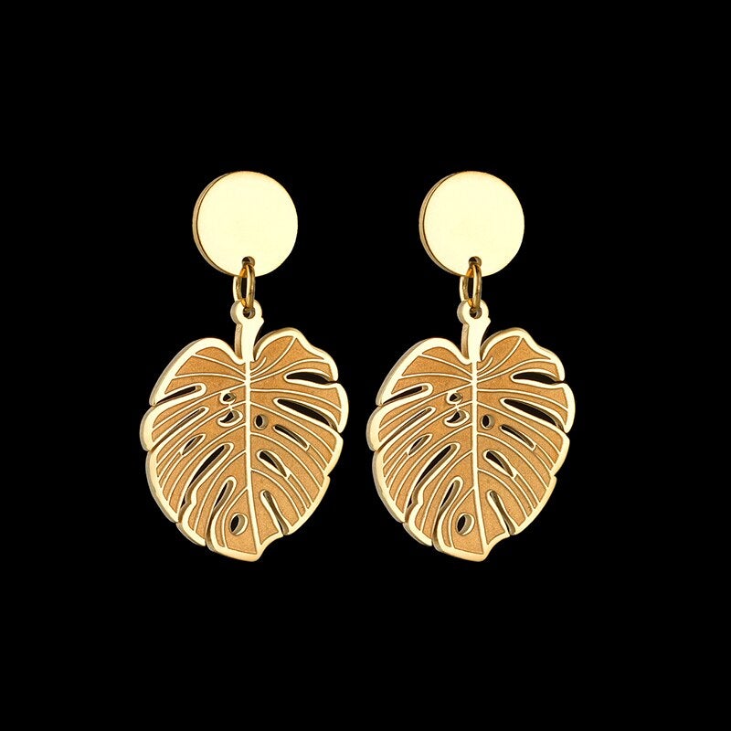 Boucles d'oreilles feuille de palmier en acier inoxydable