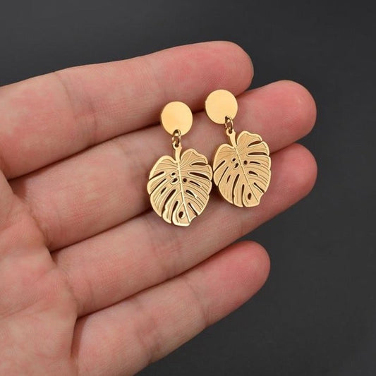 Boucles d'oreilles feuille de palmier en acier inoxydable