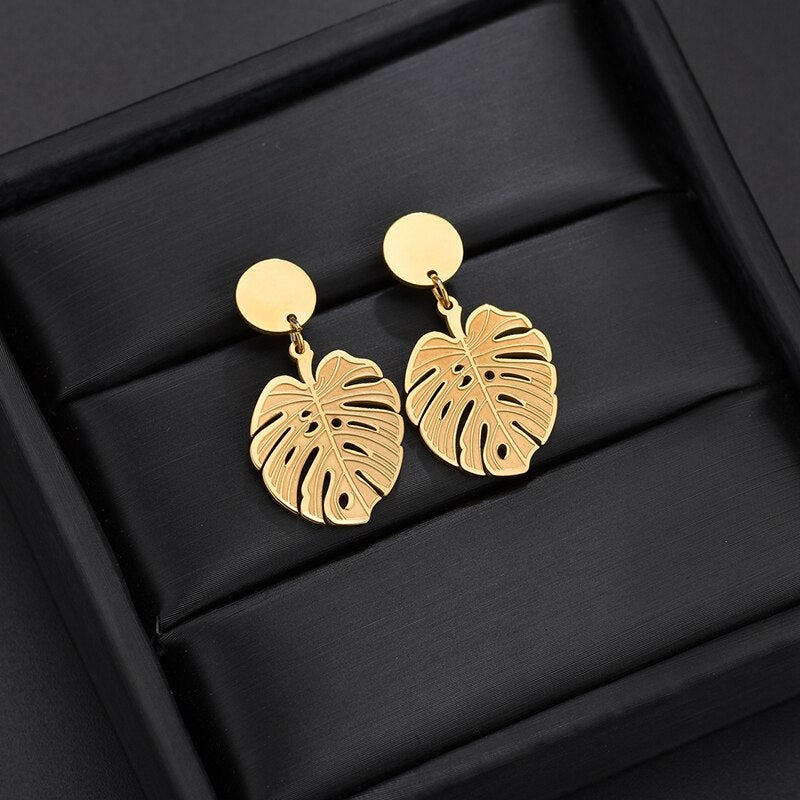 Stainless Steel Palm Leaf Earrings