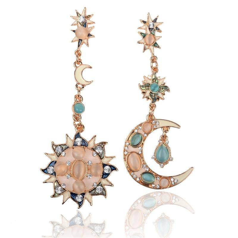 Boucles d'Oreilles Cristal Etoile Soleil &amp; Lune