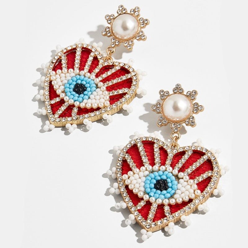 Statement Evil Eye Heart Earrings