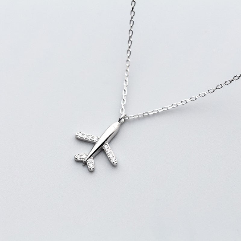 Sterling Silver Airplane Pendant Necklace