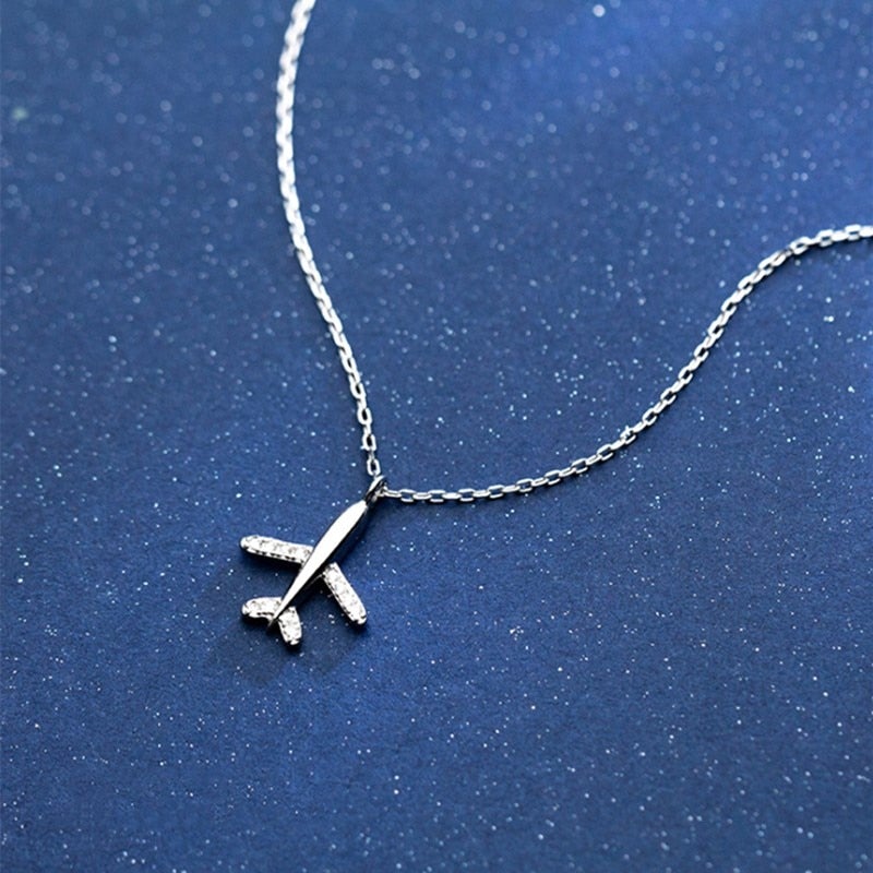 Sterling Silver Airplane Pendant Necklace