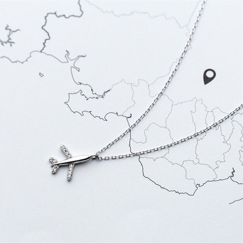 Sterling Silver Airplane Pendant Necklace