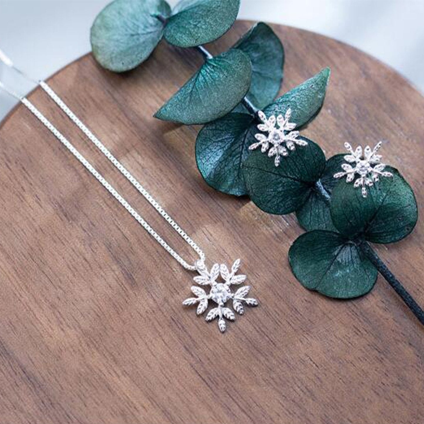 Sterling Silver Snowflake Necklace & Earrings Set