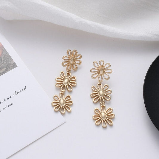 Triple Daisy Drop Earrings