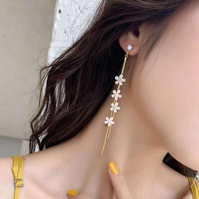 White Blossom Tassel Earrings