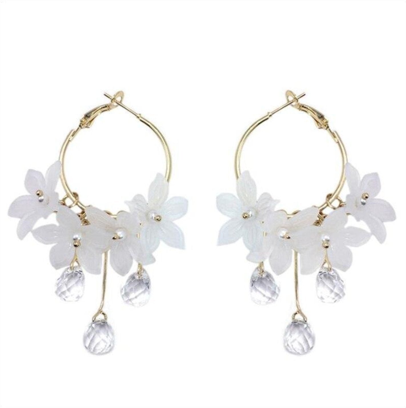 Boucles d'Oreilles Fleur en Cristal Blanc