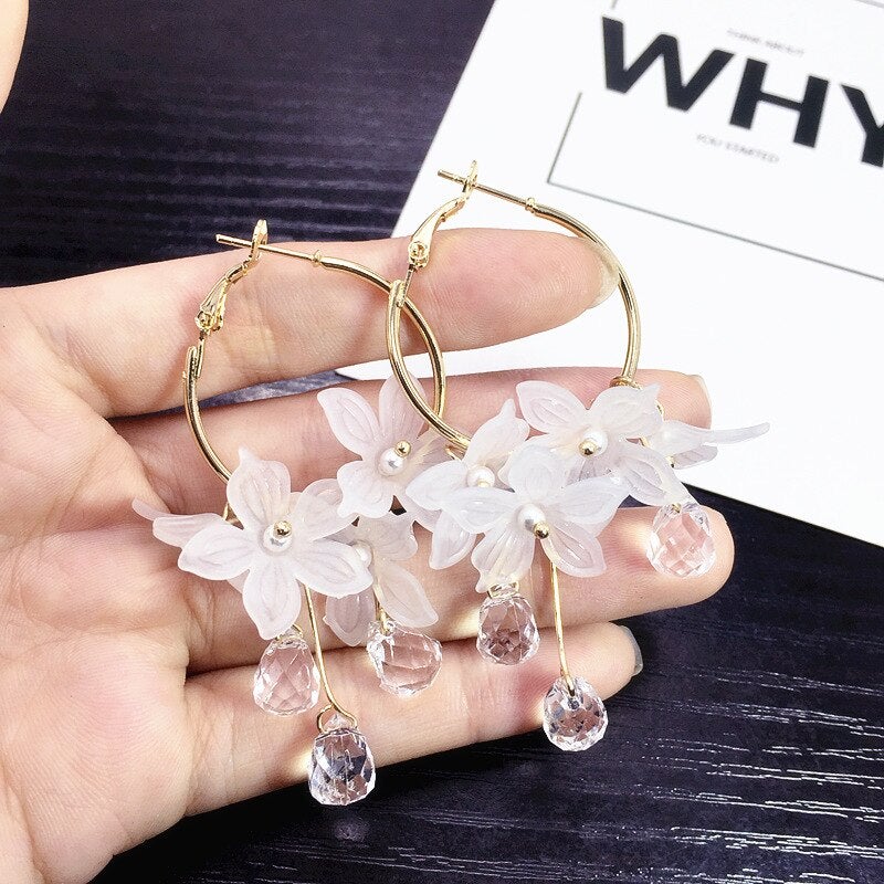 Boucles d'Oreilles Fleur en Cristal Blanc