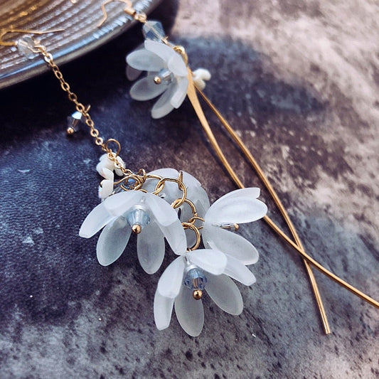 White Flower Drop Earrings