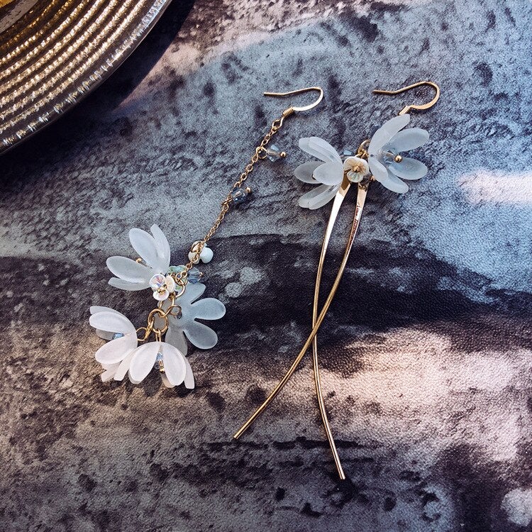 White Flower Drop Earrings