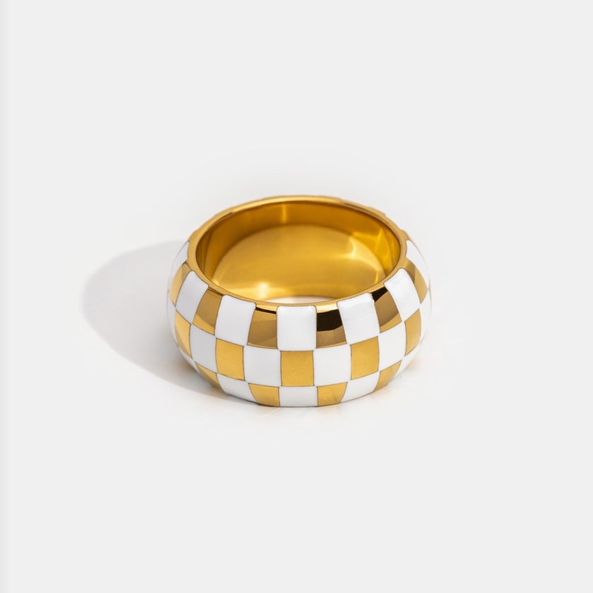 White & Gold Checkered Ring