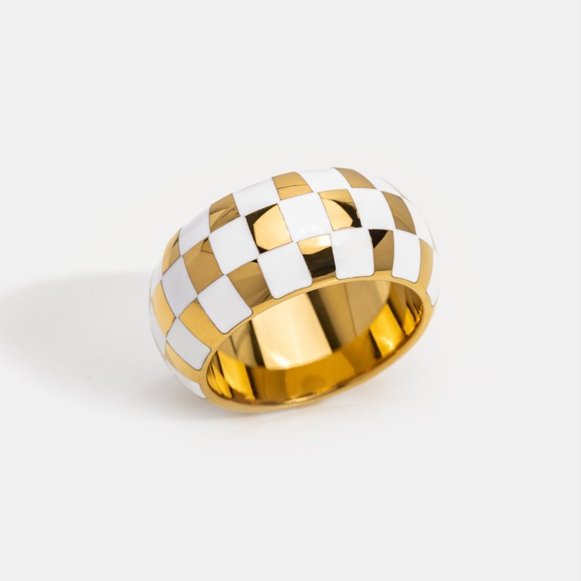 White & Gold Checkered Ring