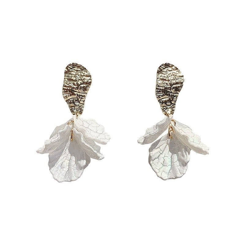 White & Gold Flower Petal Earrings