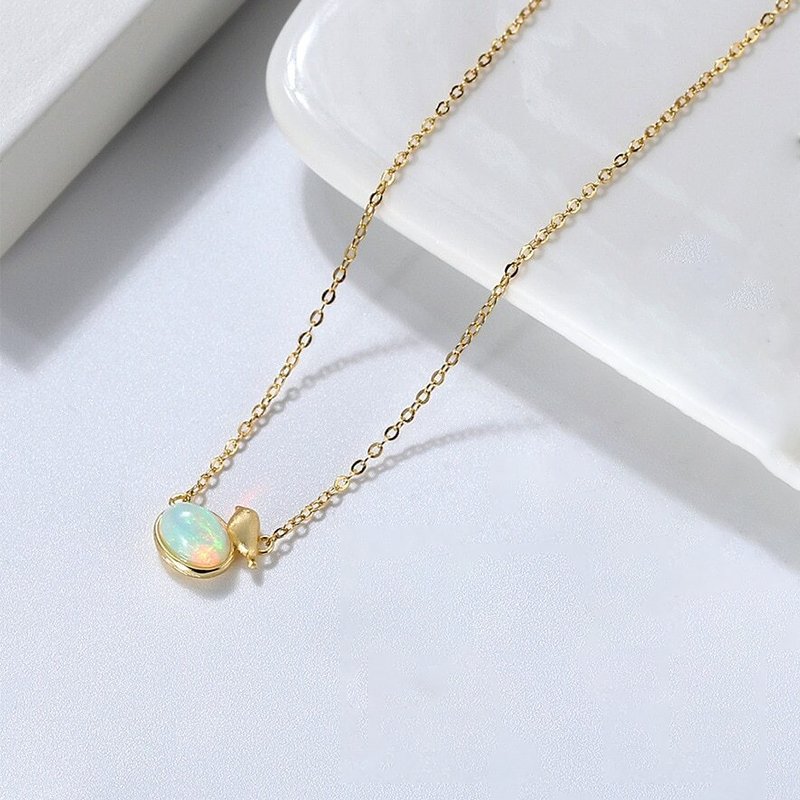 White Opal & Bird Gold Necklace