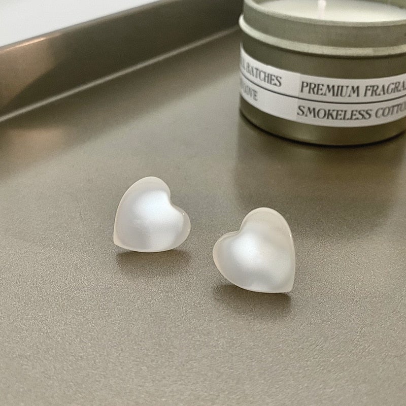 White Opal Heart Earrings