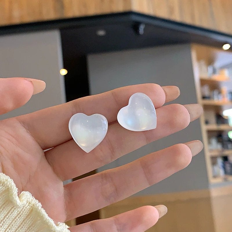 White Opal Heart Earrings