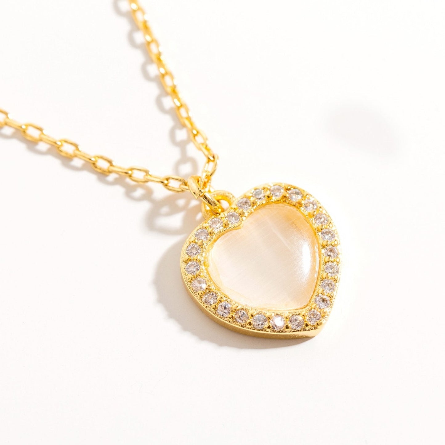 White Opal Heart Pendant Necklace